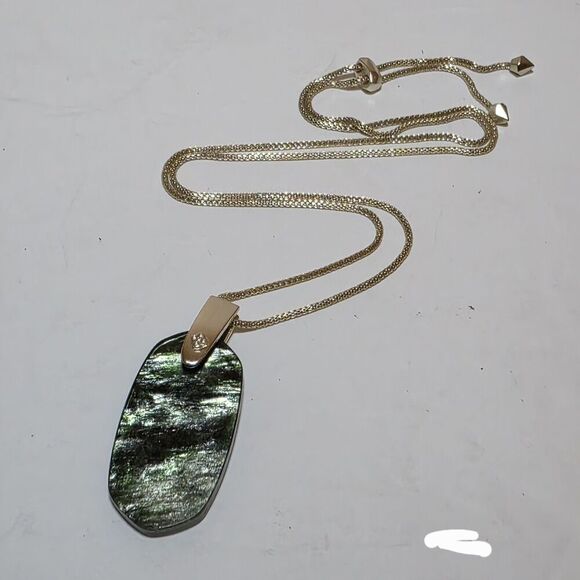 KENDRA SCOTT INEZ GOLD TONE 30 INCH LONG PEDANT NECKLACE IN SAGE MICA - Picture 1 of 9